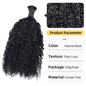 Extensions de cheveux humains brésiliens Remy, bouclés Pixie, grade 10A, 100g/extension, noir naturel # Cheveux non traités 1B pour tresses et perruques - Product Image 3