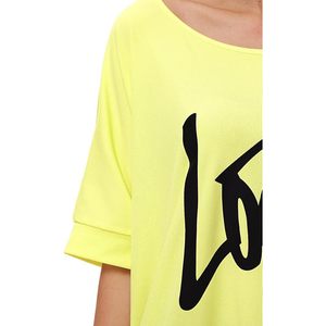 Women's Off The Shoulder Tunic Blouse Neon Pink Love Print Casual Summer <b>Top</b> Breathable Knitted Fabric - Product Image 5
