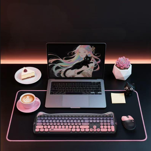 Ensemble <span class=keywords><strong>clavier</strong></span> et <span class=keywords><strong>souris</strong></span> sans fil OEM personnalisable, combo élégant pour bureau avec clic silencieux, design chat noir et rose - Product Image 3