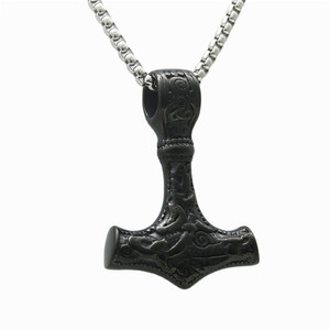 Thor's Hammer Stainless Steel Pendant Black Viking Style Men's Necklace Gift 233047 - Product Image 1