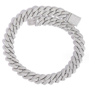 Ensemble de bijoux de luxe pour hommes, chaîne cubaine Miami <span class=keywords><strong>en</strong></span> or blanc de 16 pouces, 20 mm, hip-hop, sertie de diamants VVS, style glacé - Product Image 3