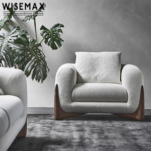 WISEAMX MÖBEL Leichtes luxuriöses modulares Sofa Massivholz rahmen Teddy Stoff cremeweiß <span class=keywords><strong>2</strong></span> Sitze Sessel Sofa für Apartment Büro - Product Image 3