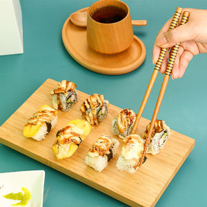 Planches à sushi rectangulaires en bambou de style japonais, plateau de service, double baguettes réutilisables gravées au laser, sauce, plats à la <span class=keywords><strong>moutarde</strong></span> - Product Image 6
