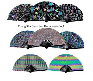 Éventails pliants personnalisés pour festivals, réactifs aux UV, en bambou, pour soirées, avec impression néon - Product Image 5