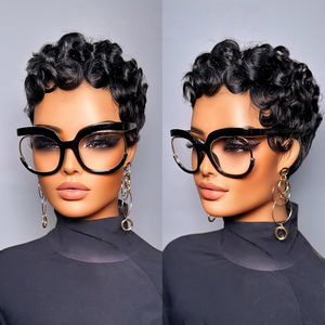 Peluca XZY 2026, Nueva Peluca <span class=keywords><strong>Chimo</strong></span> Rizada de Cabello Humano para Mujeres Negras, Pelucas Cortas Estilo Pixie, 100% Cabello Humano Real, Ligera, Sin Pegamento, Color Negro Natural - Product Image 3