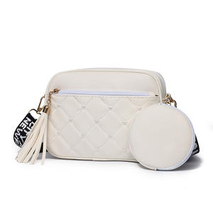 Petit sac carré pour femme et enfant, tendance transfrontalière automne 2024, en PU, fermeture éclair, motif losanges, pompon - Product Image 6