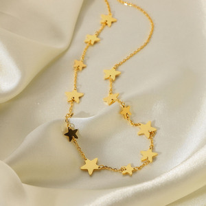 Collar con Colgante de Joyería, Chapado <span class=keywords><strong>en</strong></span> Oro de 14K, Acero Inoxidable, Collar con Colgante de Estrella de Hilo Dorado Multicapa, Joyería Femenina - Product Image 4