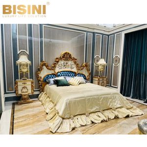 Glorious fransız barok tarzı kraliyet Villa prens el işi çiçek ahşap oyma kabuk parke çift yatak ana odası yatak takımı - Product Image 1