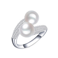Bague ouverte de luxe minimaliste de style coréen avec doubles perles - bijoux polyvalents en gros