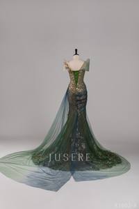 Jusere 2022新系列v领绿色手工重串珠软薄纱晚礼服性感美人鱼舞会礼服 - Product Image 2