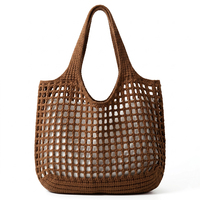 Sac fourre-tout en coton tissé au crochet SHINY Premium personnalisé, sac de marché en maille avec pochette intérieure pour femmes, vacances à la plage