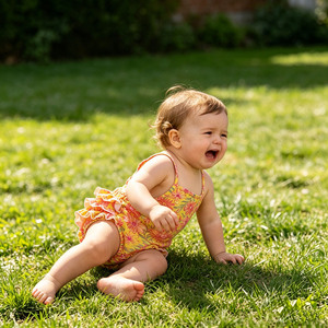 Combinaison à volants sans manches en coton imprimé pour bébés filles, avec boutons-pression, pour nourrissons et tout-petits, modèle Ga-8 Stock FANCY MONKEY - Product Image 6