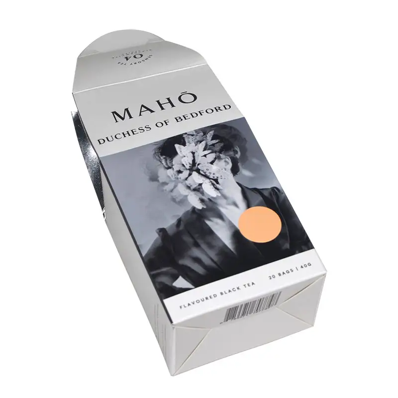 Cajas de embalaje de té con estampado de plata, cartón blanco con logotipo personalizado, diseño único, novedad