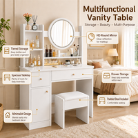 Bureau de toilette moderne avec miroir et rangement, table de maquillage élégante pour chambre à coucher