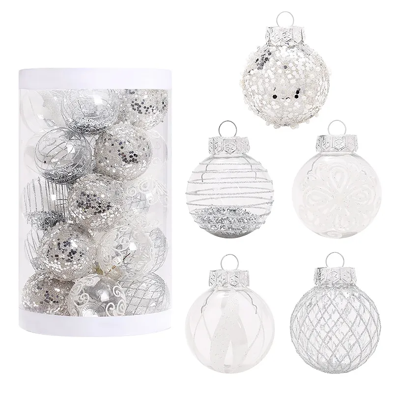 60mm Silver Shatter Proof Transparent Clear Pendant Christmas Plastic Balls Ornament for Xmas Tree Decoration