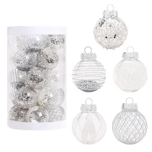 Colgante transparente de plata a prueba de roturas, bolas de plástico de Navidad, ornamento para decoración de árbol de Navidad, 60mm