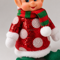 Maßgefertigte Weihnachts-Langbein-Elfenpuppe aus Polyester, Sitzende Feiertagsdekoration für Zuhause und Kamin