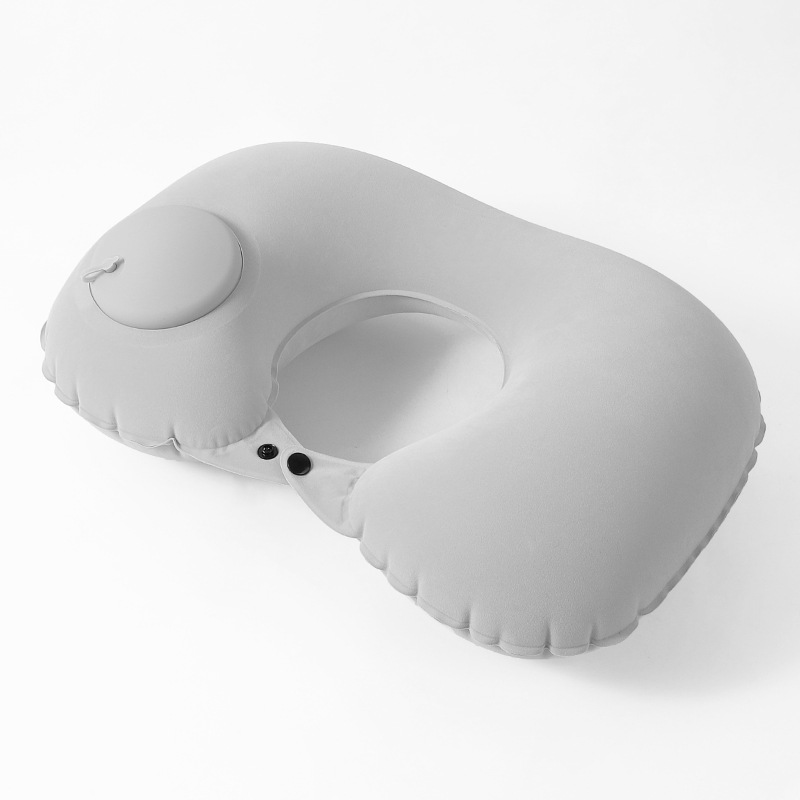 Light gray flocked inflatable u pillow - single pack