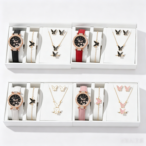 Ensemble de bijoux papillon pour femme en gros : montre, bagues, collier, boucles d'oreilles, montre diamantée, bracelet tendance - Product Image 1