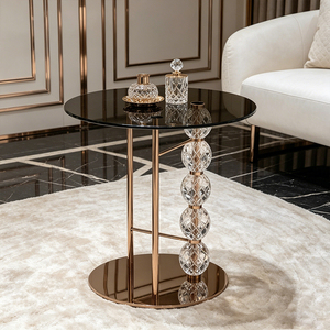 Mesa de Centro Redonda de Lujo, Pequeña, Dorada, con Base de Acero Inoxidable y Tapa de Vidrio, Estilo Moderno para Sala de Estar ST002, Diseño Moderno - Product Image 1