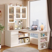 Bureau de coin moderne en bois massif Étagère intégrée extensible Multifonctionnel Bureau d'ordinateur de bureau pour étudiant Étude Petit