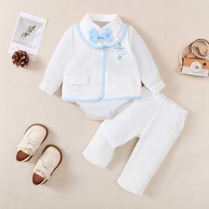 Costume de baptême pour bébé garçon, blanc, à manches longues, sur mesure - Product Image 2