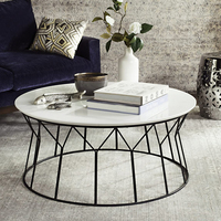 Table basse de salon de luxe moderne en métal doré avec plateau en marbre et panneau en bois pour salon