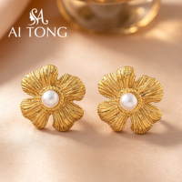 Boucles d'oreilles pendantes en perles baroques, en acier inoxydable plaqué or 18 carats, motif cœur et fleur, pour femme, mariage, usage quotidien, bijoux de mode, vente en gros