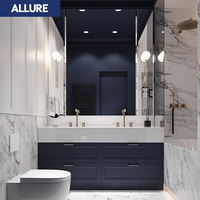 Meuble-lavabo de salle de bain Allure personnalisé de 60 pouces, double vasque, en PVC noir et MDF, moderne, écologique et facile à nettoyer, pour hôtel