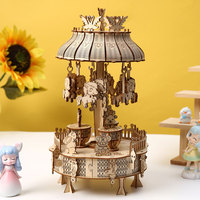 Modèle de carrousel en bois 3D en gros, puzzles en bois 3D DIY pour adultes, kit de décoration artisanale fait main