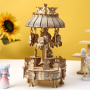 Modèle de carrousel en bois <span class=keywords><strong>3D</strong></span> en gros, puzzles en bois <span class=keywords><strong>3D</strong></span> DIY pour adultes, kit de décoration artisanale fait main - Product Image 1