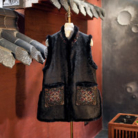 Gilet ample doublé polaire pour femme, style chinois, avec broderie paon, fourrure de vison et brocart de soie de mûrier, nouveau modèle 5591