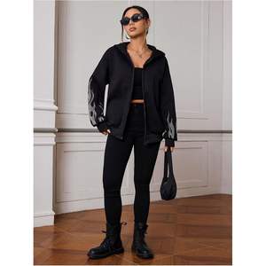 Sudadera con capucha y cremallera para mujer, estilo oversized, manga larga, estampado gráfico, atuendos de otoño - Product Image 3