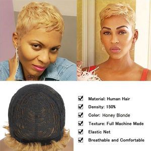 Perruque <span class=keywords><strong>courte</strong></span> bouclée pour <span class=keywords><strong>femme</strong></span>, cheveux blonds miel, <span class=keywords><strong>coupe</strong></span> pixie, sans dentelle - Product Image 4