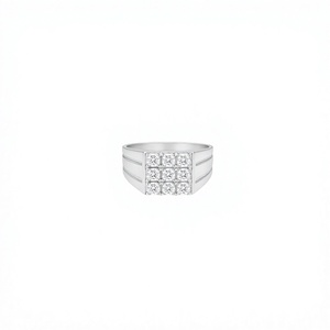 Men's 925 Sterling <b>Silver</b> Princess Cut CZ Cluster Ring Pave Setting Geometric Design Classic Style Engagement Jewelry - Product Image 1