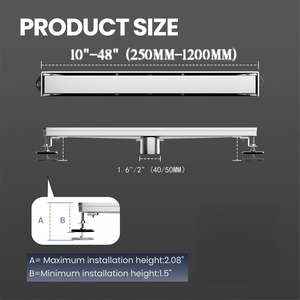 Sifone Doccia Lineare <span class=keywords><strong>in</strong></span> Acciaio Inox 304 Spazzolato Naturale Moderno Anti-Odore Eco-Friendly per Vasca Bagno Cucina Hotel Casa - Product Image 3
