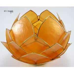 Candelabro con forma de flor de loto para decoración del hogar, soporte de luz de té con concha de Capiz, ideal para regalo decorativo, hecho a mano