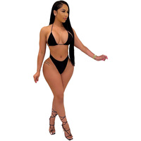 2022 Zomer Nieuwe Badmode Plus Size Custom Logo Bikini Set Sexy Doorzichtige Mesh Bikini Driedelige Set Strandbedekking