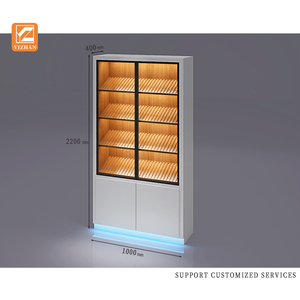 Đồ trang sức phong cách hiện đại trưng bày tủ kính cường lực và vật liệu MDF với ván ép kim loại bằng đá cẩm thạch và màn hình nhân đôi - Product Image 4