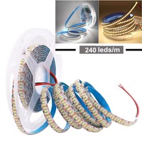 Bande LED SMD2835 de haute qualité 10 mm DC12V 24V IP20 non étanche, ruban flexible 240 LED par mètre, blanc chaud