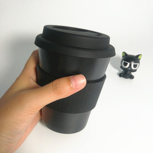 <span class=keywords><strong>Gobelet</strong></span> à café noir en <span class=keywords><strong>bambou</strong></span> <span class=keywords><strong>réutilisable</strong></span>, écologique et biodégradable avec couvercle en silicone, design personnalisé - Product Image 6