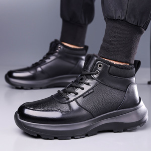 Botas de Tobillo de Cuero Genuino para Hombre, Punta Redonda, Forro de Felpa, Suela de Goma, Cálidas para Invierno, Antideslizantes, Zapatos Casuales para Exteriores - Product Image 3
