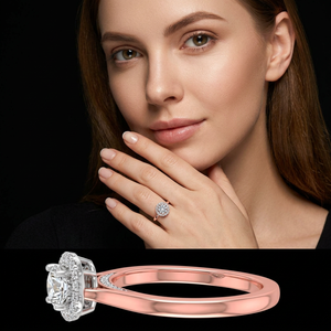 Bague de fiançailles halo en diamant de laboratoire, or rose 14K/18K, bague de mariage florale, bijoux de luxe pour femme, plaqué or, cadeau de fête - Product Image 1
