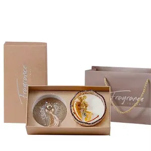 Emballage de luxe parfum cadeau de mariage Art sec vraie fleur pressée infusée en verre gaufré ensemble de bougies pour les invités/amis/famille