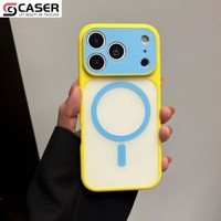 Casing Ponsel Magnetik Warna Kontras Candy Vibrant, Bagian Belakang Matte Solid, Bahan TPU Lembut untuk iPhone 13-18 dengan Jendela Kamera Besar