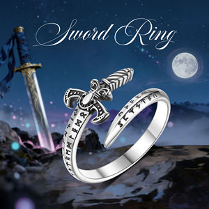 Bagues Merryshine en argent sterling 925, style épée <span class=keywords><strong>viking</strong></span>, épée de chevalier, poignard, amulette de protection simple, bijoux irlandais gothiques punk - Product Image 4