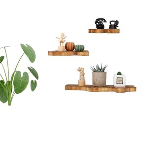 Retro Wooden Irregular Floating <b>Wall</b> Shelf Solid Wood Cloud Shape <b>Wall</b> Mounted Storage Bedroom Living Room <b>Display</b> - Product Image 5