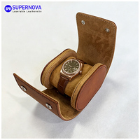 OEM/ODM Grosir Kotak Jam Tangan Kulit Tunggal untuk Perjalanan, Dapat Diukir Laser, Kotak Jam Tangan Kulit PU Portabel