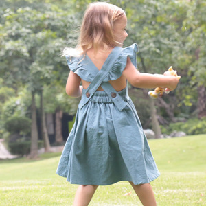 Abito estivo casual da bambina, modello principessa in cotone con volant, classe A, alta qualità, per bambini. - Product Image 4