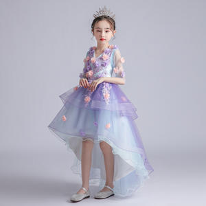 Robe de bal violette pour filles Robe de mariage à fleurs pour enfants Piano Performance Outfit Fluffy Gaze Dentelle <span class=keywords><strong>D</strong></span>écorée Fleur Fée Été - Product Image 4